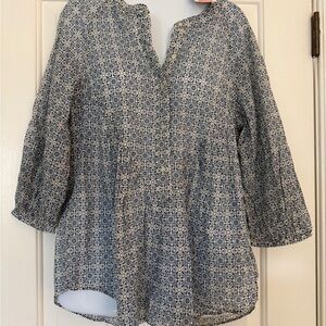 NWT Joe fresh geometric floral 100% cotton flowy 3/4 sleeves Women's Top